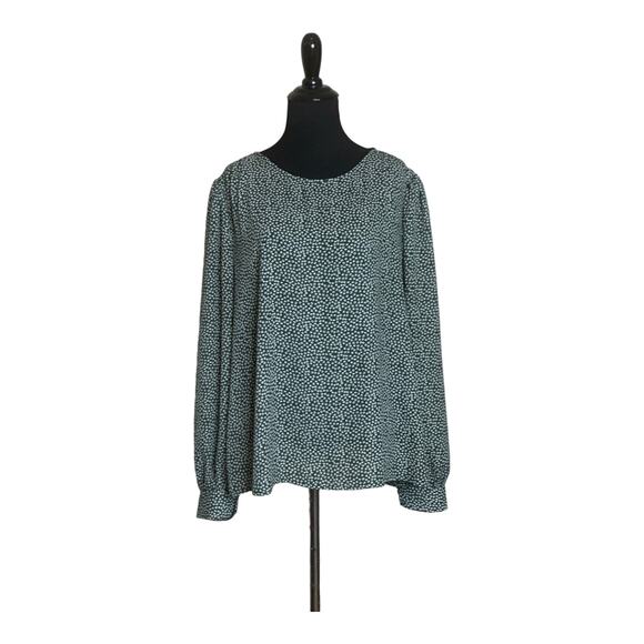 All in Favor green white print long sleeves tunic Blouse size XXL - Picture 10 of 11